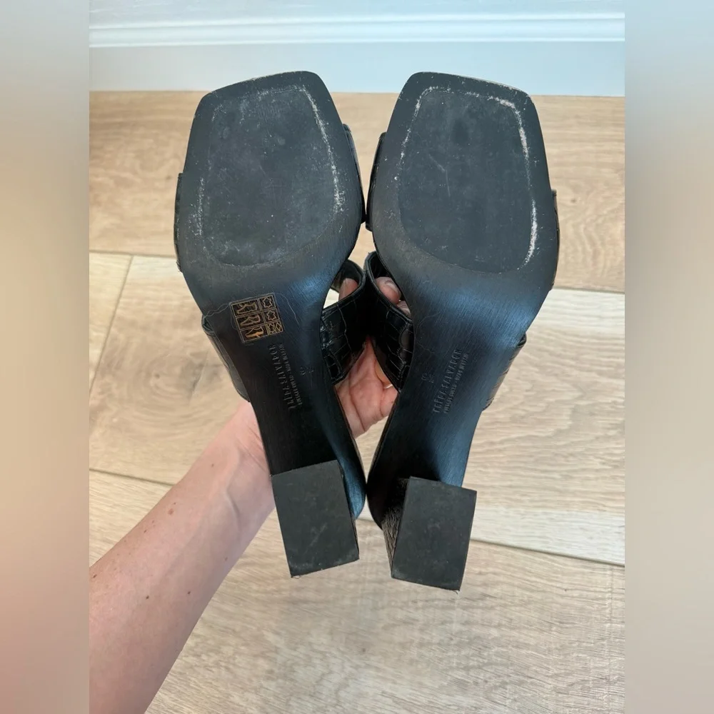 Freda Salvador Adria Black Croc-Embossed Women's Heeled Sandals - Picture 12 of 12